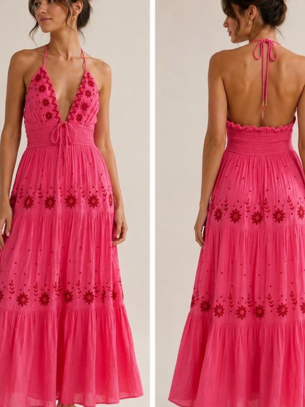 Free People Real Love Embroidered Maxi Dress Hot Pink